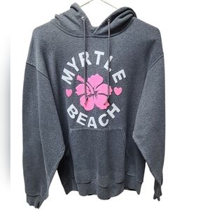 Jerzees Myrtle Beach Dark Gray Hoodie with Soft Pink Floral Design Medium